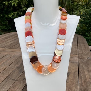 Orange + Brown Pearly Button Necklace