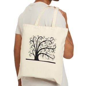 Curly Tree of Life Design Cotton Canvas Tote Bag