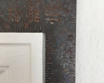 Large 1960 Stanley angle ruler from the 1960's, 24 X 15 carpenters tool. Well-used stainless steel tool. Industrial decor angle ruler.