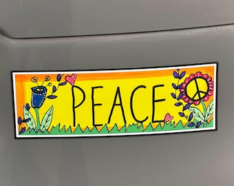 Hand Painted Peace Car Magnet, Whimsical Decor (3x9)