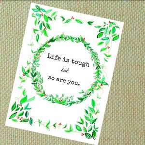 Hand Drawn Encouragement Card: Floral Wreath, Blank Inside (5x7)
