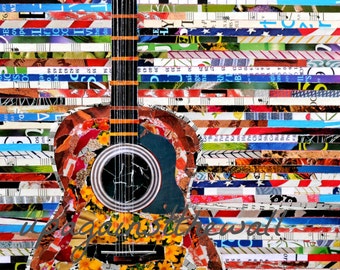 Mixed Media Acoustic Guitar Print. Photo paper or Card stock Print