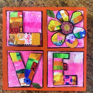 Flower Mixed Media Art: Original Acrylic Painting On Wood