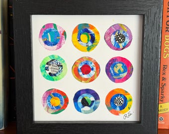 Circles Abstract Acrylic Painting, 5x5 Framed Art
