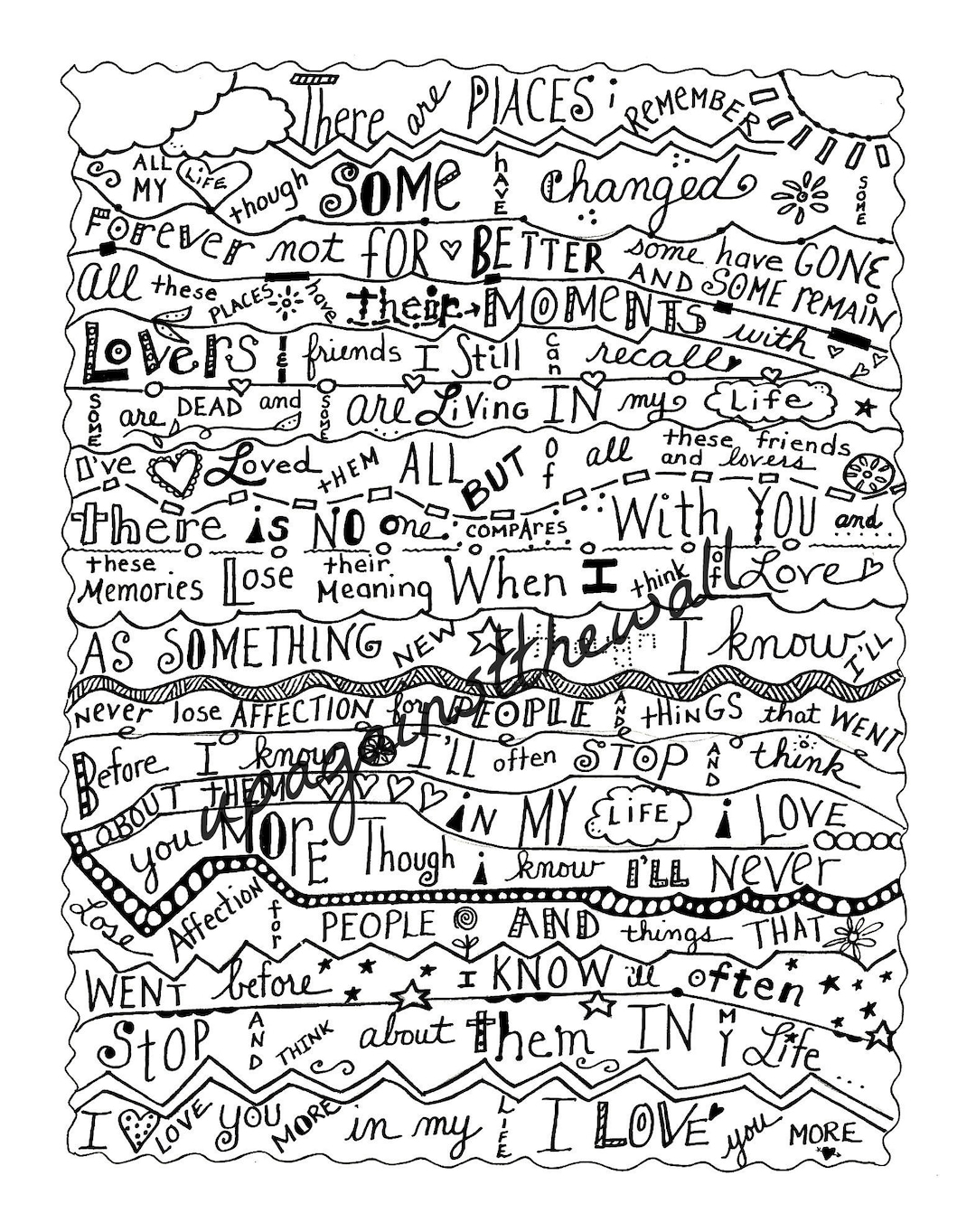 Song Lyrics. in My Life. Hand Lettered Lyric Print. - Etsy