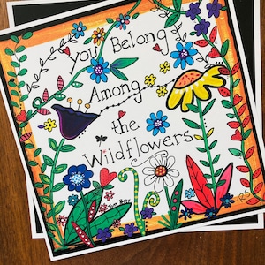 Whimsical folk art print. 8x8  printed art work
