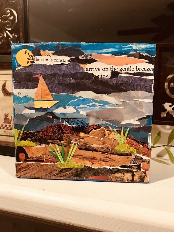 Torn Paper Collage. 6x6 Canvas Original. Good Sailing Weather. - Etsy