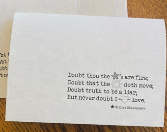 Shakespeare Love Quote Card: Anniversary, Valentine's Day
