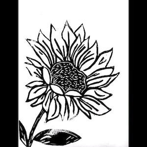 Linocut Sunflower. Hand carved Linocut