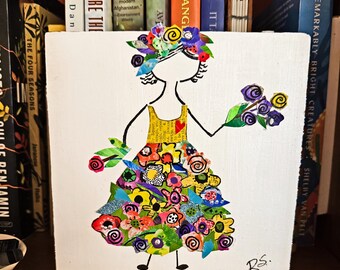 Original Flower Child Collage. 6x6 on cradled wood.  She's a beauty!