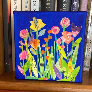 Spring Floral Collage: Original Acrylic Painting on Canvas (5x5x1.5)
