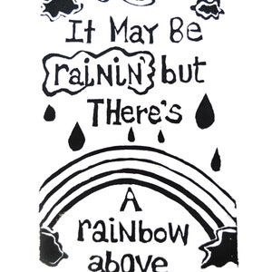 Rainbow Above You. Motivational Linocut.