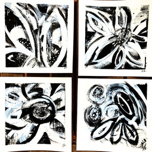 Abstract Black and White. Set of four 6x6 Originals