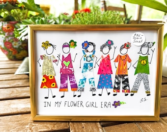 Whimsical 60s 70s Paper Collage Art, Framed 5x7, Original Doodles Maps