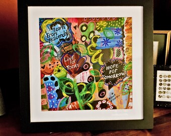 Einstein Quote Abstract Painting, Acrylic on Wood, Framed Art (13x13)