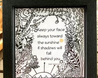 Framed Walt Whitman Quote Art: Hand-Doodled, Motivational