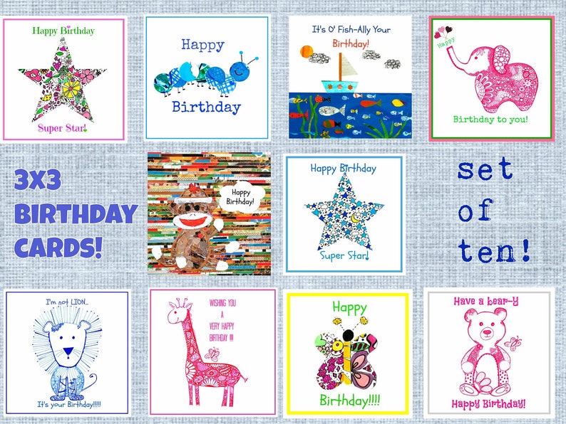 Children's Birthday Cards. 3x3 enclosure cards for boys and girls. image 1