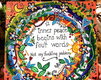 Inner Peace Sign: Boho Acrylic Wood Art, Ready to Hang