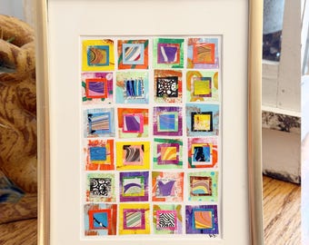 Original Tiny Abstract Art, Dictionary Atlas Paper, Gold or black frame.