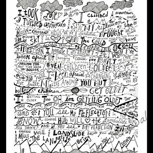 Song Lyric Print. Landslide. Fleetwood Mac. Stevie Nicks. Hand lettered lyrics