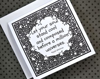 Walt Whitman Quote. 5x5 black and white card.
