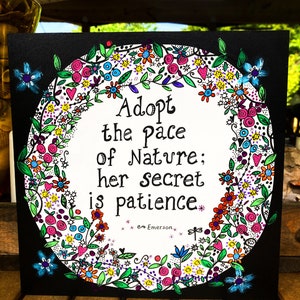 Emerson Quote Birchwood Sign: Floral Nature Art (10x10)