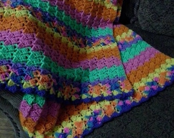 Bright Rainbow Colored Striped Blanket