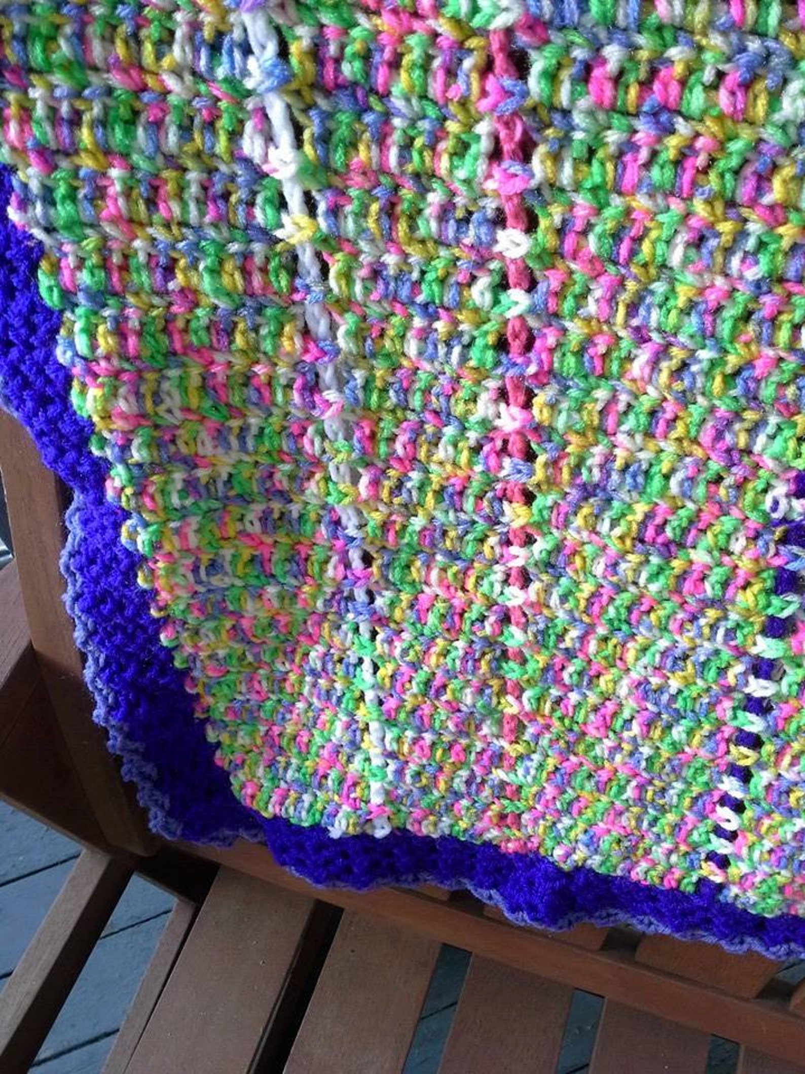 Crocheted Plaid Blanket With Multicolored Woven Stripes Etsy