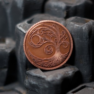 Large Tree of Life Brass, Copper or Stainless Steel Coin - Fidget coin, worry coin, D2, Golf Ball Marker,