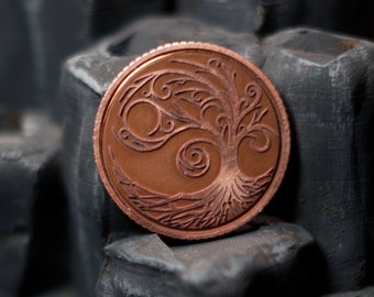 Large Tree of Life Brass, Copper or Stainless Steel Coin - Fidget coin, worry coin, D2, Golf Ball Marker,