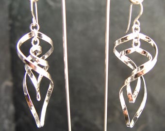 Sterling Silver Earrings Artisan Made 3D Swirl In Swirl Design Fun and Flirty