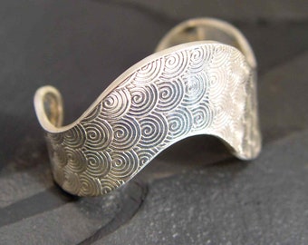 STERLING SILVER Cuff BRACELET Swirl Pattern Embossed Design