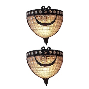 Pair Curved Crystal Basket Garland Wall Sconces