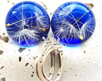 Real dandelion earrings, blue earrings, bridal accessories, dandelion seed earrings, real flowers, bridesmaid seeds, botanical jewelry