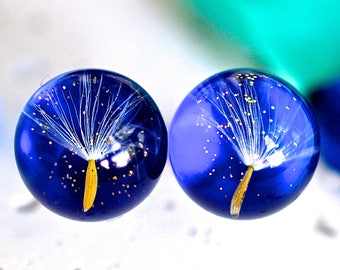 Dandelion Seeds in blue resin Earrings, Botanical Resin Earrings