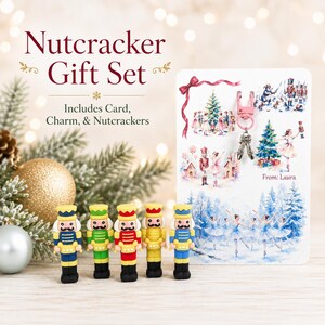 Nutcracker Gift Set • Mini Nutcracker Figures & Dance Bag Tag • Personalized Card with Nutcracker Scenes • Christmas Gift for Ballet Dancers