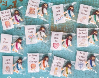 Mini Jesus VBS Prizes Bulk – Set of 36 • Mini Jesus with Bookmark • Church Party Favors • Sunday School Rewards • Goodie Bag Stuffers