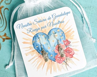 Sterling Silver Our Lady of Guadalupe Earrings – Spanish Prayer Card “Nuestra Señora de Guadalupe” – Beautiful Hispanic/Latina Catholic Gift