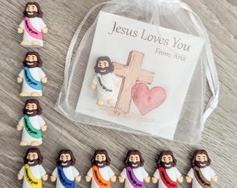 Mini Jesus Set of 10 Gift Set – “Jesus Loves You” Card with Cross & Heart – Christian Party Favor, Church Gift, Friendship Encouragement