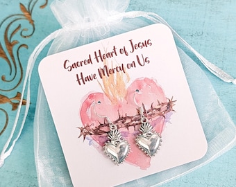 Sacred Heart of Jesus Earrings • Sterling Silver Catholic Jewelry • Faith Gift • Religious Gift for Women • Mother’s Day • Prayer Card