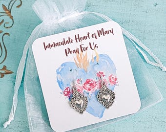 Immaculate Heart of Mary Earrings • Catholic Jewelry Gift • Sterling Silver Hooks • Marian Devotion • Mother’s Day Gift • Prayer Card