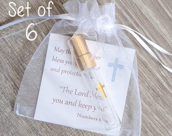Holy Water Spray Bottle Gift Set of 6 with Customizable Prayer Card & Bag | Catholic Gifts for Friends, Teachers, Bible Study