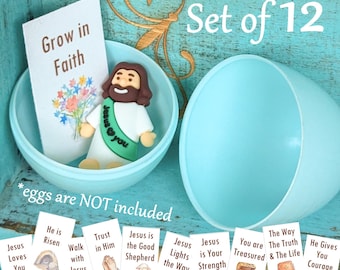 Easter Egg Fillers – Set of 12 • Mini Jesus with Mini Bookmark • Non-Candy Christian Religious Favors for Easter Baskets, Class Gift, Church
