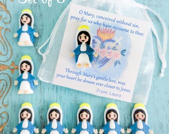 Mini Mary Gift Set – Set of 8 • Miraculous Medal Prayer • Immaculate Heart Design • Personalized Catholic Favors • Friendship Encouragement