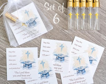 Graduation Party Favors – Catholic Holy Water Bottle Sprayers Set of 6 – Christian Graduation Gifts – Custom Prayer Cards – Religious Favors