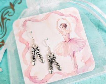 Sterling Silver Ballet Shoe Earrings • Ballerina Jewelry for Girls • Dance Recital Gift