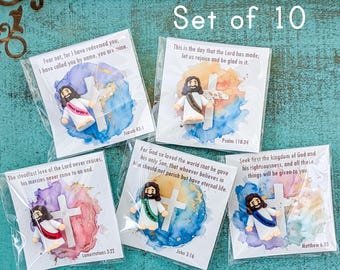 Bible Verse Encouragement Cards with Mini Jesus – Set of 10 Scripture Gifts in Gift Bags – Christian Uplifting Favors