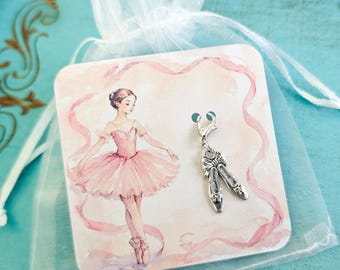 Silver Ballet Shoes Charm Clip • Ballerina Zipper Pull • Dance Bag Accessory • Recital Gift • Bag Charm • Dance Team Gift • Birthday Favor