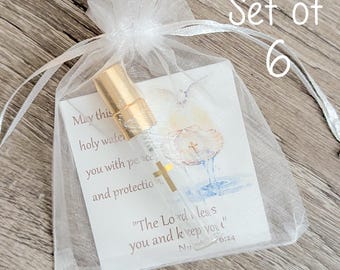 Baptism Favors - Set of 6 Holy Water Spray Bottle Gifts with Customizable Prayer Card