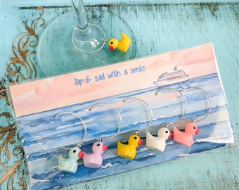 Cruise Duck Wine Charms Set of 5 – Cruise Gifts, Wine Glass Charms, Cruise Party Favors, Adult Gift Exchange Idea, Personalized Option